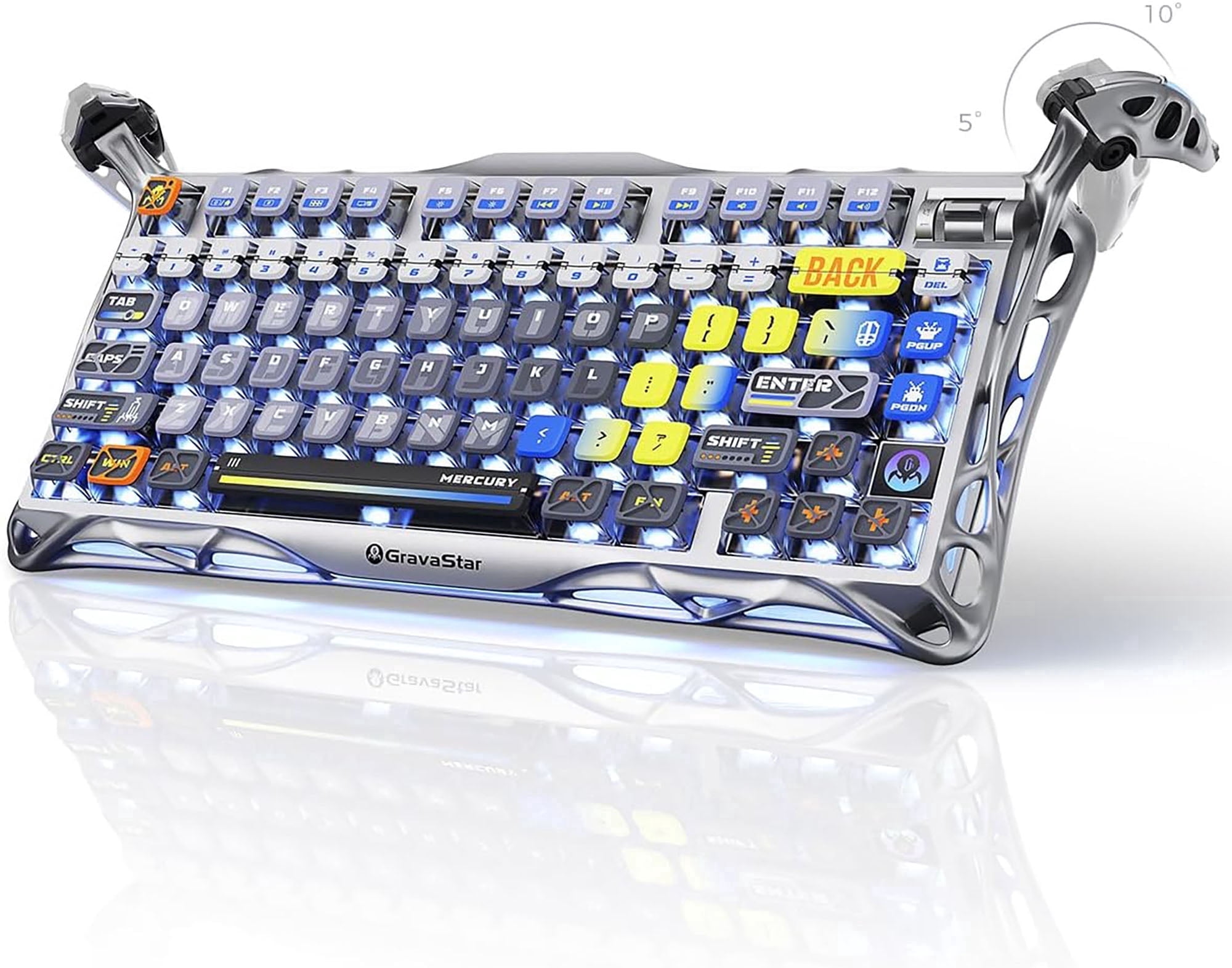 GravaStar Mercury K1 Pro 75% Wireless Mechanical Keyboard, Gasket Mount, 8000mAh Battery, Kailh Speedy Mint Linear Switches, Dual RGB - Interstellar Silver
