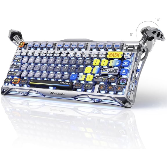 GravaStar Mercury K1 Pro 75% Wireless Mechanical Keyboard, Gasket Mount, 8000mAh Battery, Kailh Speedy Mint Linear Switches, Dual RGB - Interstellar Silver