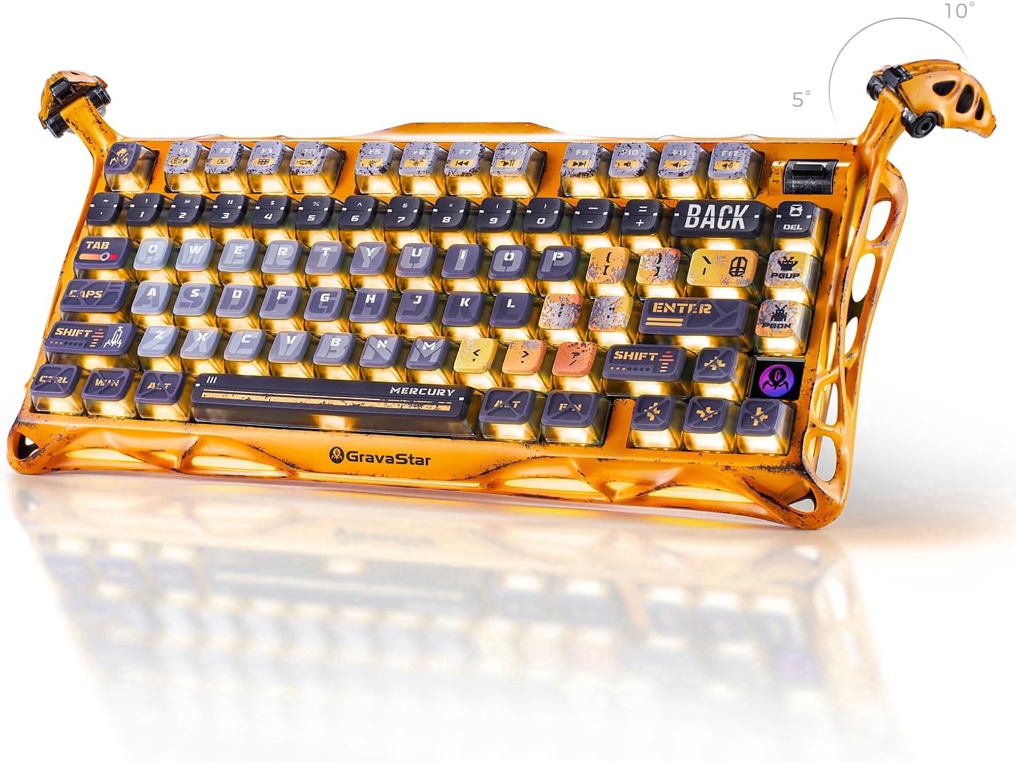 GravaStar Mercury K1 Pro 75% Wireless Mechanical Keyboard, Gasket Mount, 8000mAh Battery, Kailh Speedy Mint Linear Switches, Dual RGB - Worn Yellow
