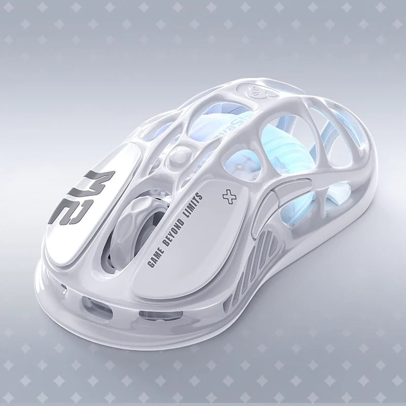 GravaStar Mercury M2 Wireless Gaming Mouse - PAW3395 26K DPI, 79g Lightweight Hollowed-Out Design, Tri-Mode, RGB - Opaline White