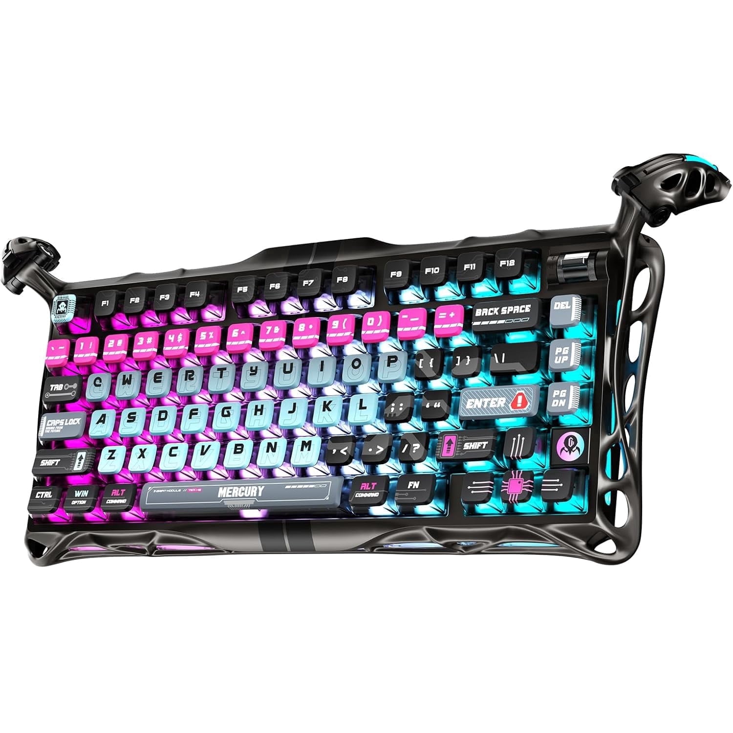 GravaStar Mercury V75 Pro HE 75% Hall Effect Magnetic Switch Gaming Keyboard – Wired, Hot-Swappable, 8000Hz Polling, Dual-Zone RGB, Semi-Aluminum Frame with Alien Legs – Cyberpunk