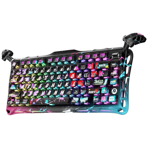 GravaStar Mercury V75 Pro 75% Hall Effect Magnetic Switch Gaming Keyboard – Wired, Hot-Swappable, 8000Hz Polling, Gasket Mount, Dual-Zone RGB, Semi-Aluminum – Neon Graffiti