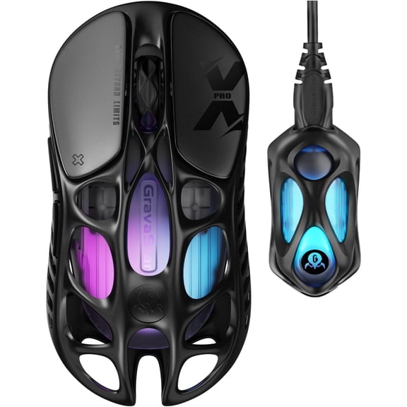 GravaStar Mercury X Pro 8KHz Wireless Gaming Mouse - PAW3950 Sensor, 32,000 DPI, 49g Lightweight Magnesium Alloy Hollow Design, Tri-Mode, 110Hr Battery, RGB Lighting-Galaxy Black