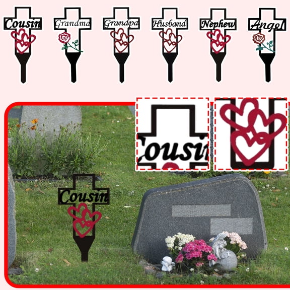 Grave Decorations for Cemetery 12X6 Inch Stainless Steel Cross Cemetery Stake, in Memory of Loved One Sympathy Memorial Decoration for Lawn Outdoor Burial Site