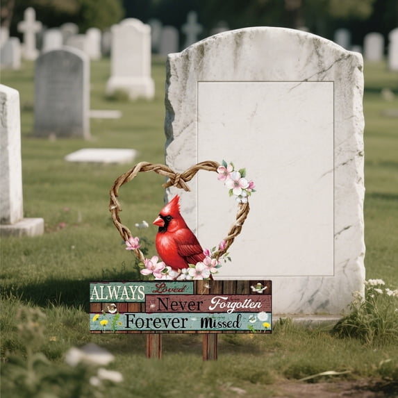Grave Decorations for Cemetery - Metal Cardinal Graveyard Stakes Waterproof Heart Memorial Plaque Outdoors Flower Remembrance Decor Markers Sympathy Gifts for Loss of Loved One Mother Father