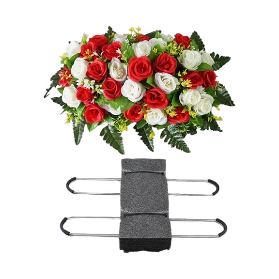 Grave Decorations Outdoor, $10 Wholesale Lots, Memorial Flowers For Cemetery - Pomegranate Rose Simulated Funeral Flower Arrangement