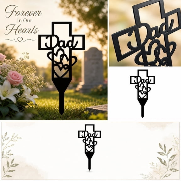 Grave Decorations for Cemetery 12X6 Inch Dad Cross Stake Memorial Garden Decor Sympathy Gift for Loss of Dad Outdoor Grave Marker for Cemetery 1 Pack