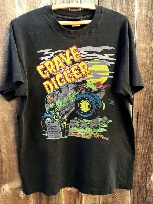 Grave Digger Monster Truck 90s Basic black Classic style T shirt ...