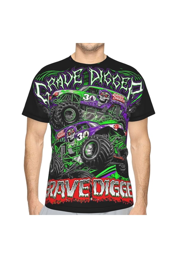 Grave Digger Trucks Men's T-Shirt Slim Fit Short Sleeve Shirts Casual Graphic Tees Tops