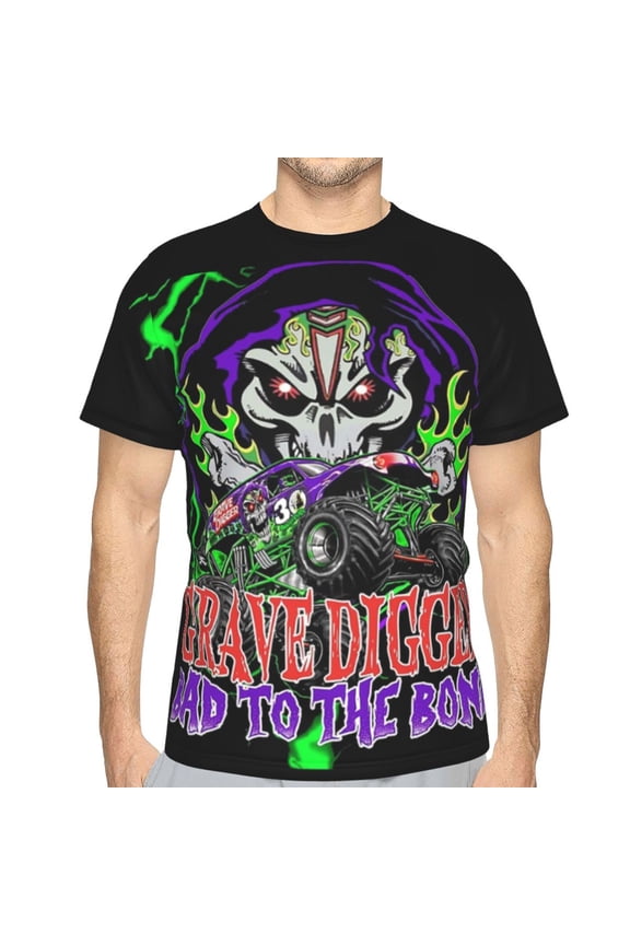 Grave Digger Trucks Men's T-Shirt Slim Fit Short Sleeve Shirts Casual Graphic Tees Tops