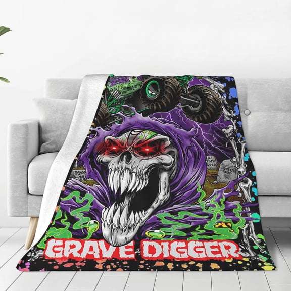 Grave Digger Trucks Soft Micro Fleece Cozy Throw Blanket Lightweight Fuzzy Flannel Blankets Sofa Decor Gifts
