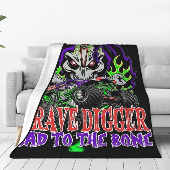 Grave Digger Trucks Soft Micro Fleece Cozy Throw Blanket Lightweight Fuzzy Flannel Blankets Sofa Decor Gifts