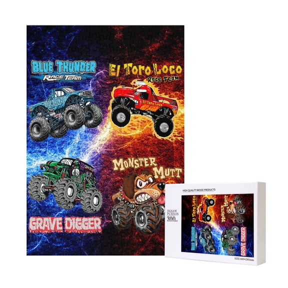 Grave Digger Trucks Wooden Jigsaw Puzzle 300 Piece Puzzles Thick Sturdy Precise Family Game Gifts Adults