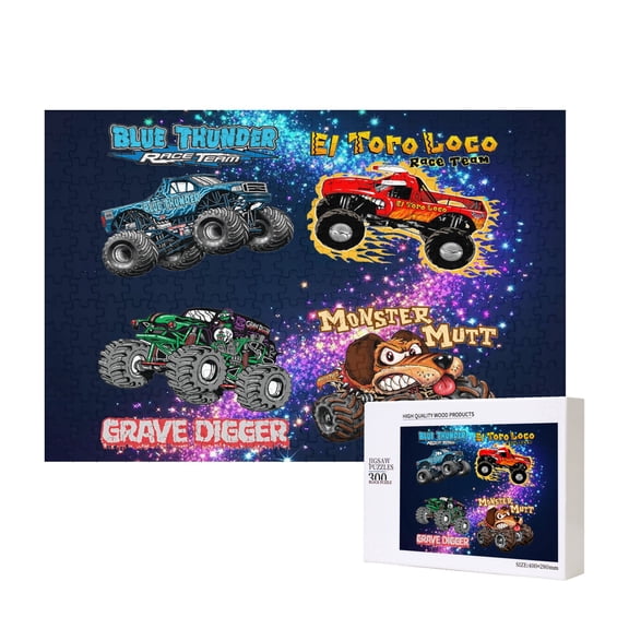 Grave Digger Trucks Wooden Jigsaw Puzzle 300 Piece Puzzles Thick Sturdy Precise Family Game Gifts Adults