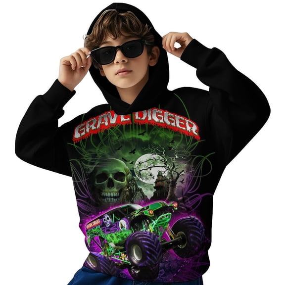 Grave-Digger Trucks Youth Hooded Sweatshirt Graphic Printed Long Sleeves Pullover Hoodies