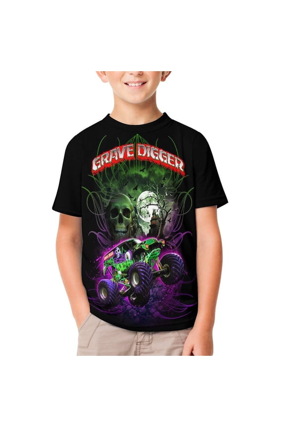 Grave Digger Trucks Youth T-shirt Short Sleeve Cotton Shirts Graphic Tees Tops Teen