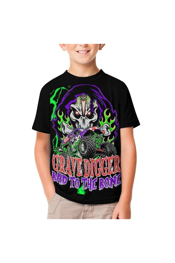 Grave Digger Trucks Youth T-shirt Short Sleeve Cotton Shirts Graphic Tees Tops Teen