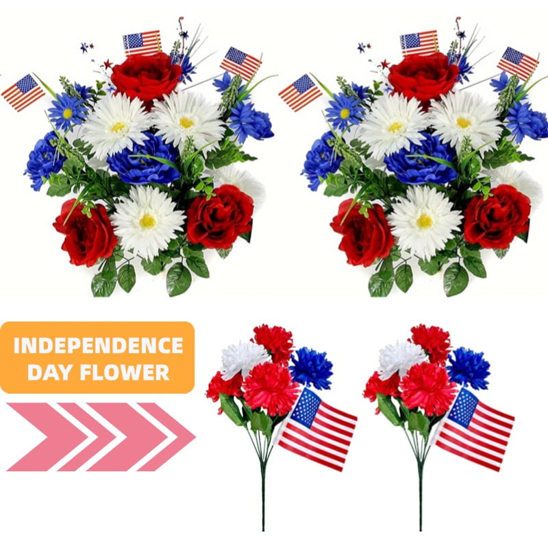 Red White Blue Artificial Cemetery Bouquet HO2NLE Artificial Flowers ...