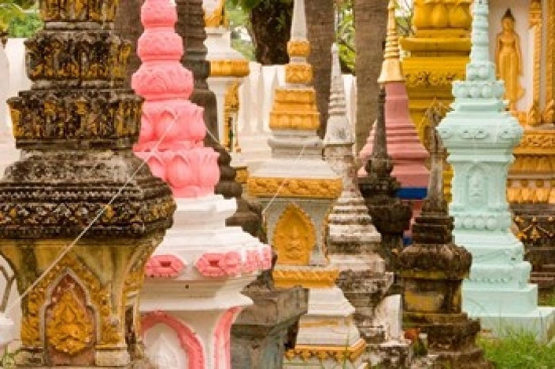 Grave Stupas at Wat Si Saket Vientiane Laos Canvas Art - Gavriel Jecan DanitaDelimont (36 x 24)