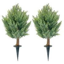 Gravee 2 Pcs 24" Artificial Cypress Topiary Ball Trees with Ground Spike, Artificial Shrubs Bushes Fake Evergreen Plants UV Resistant for Indoor Outdoor Front Porch Garden Decor