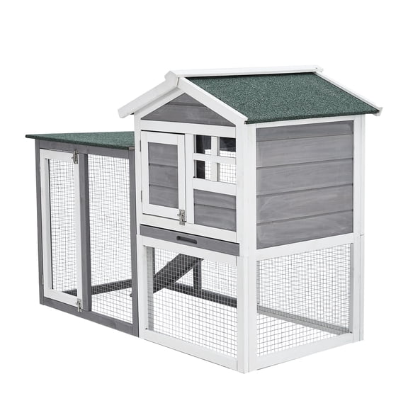 Gravee 48''L Rabbit Hutch Indoor Outdoor Bunny Cage Rabbit Hutch Wood House Pet Cage for Small Animals (Grey/White)