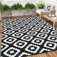 thumbnail image 1 of Garvee Waterproof Outdoor Rug 9'x18' Reversible Plastic Patio Rugs, Portable Modern Abstract Indoor Outdoor Carpet for Camping, Balcony, Deck, Backyard, Black & White, with Storage Bag, 1 of 8