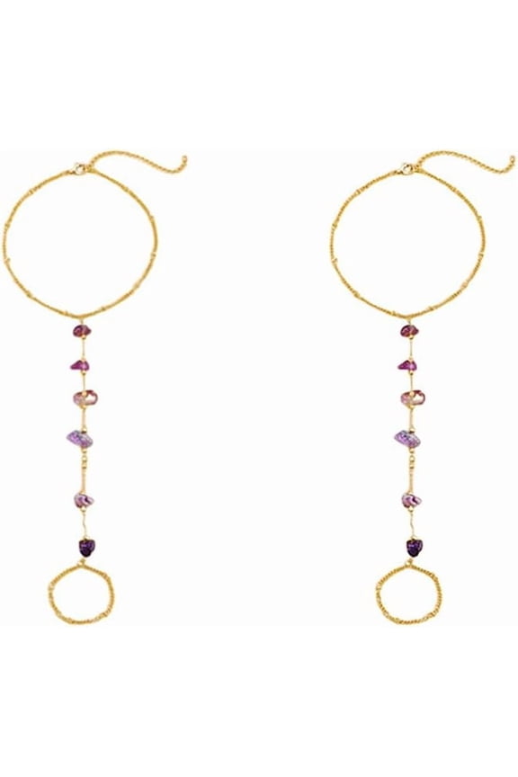 Gravel Barefoot Sandals Anklet for Women Irregular Purple Stone Chain Anklet with Foot Ring Summer Beach Wedding Foot Chain Jewelry