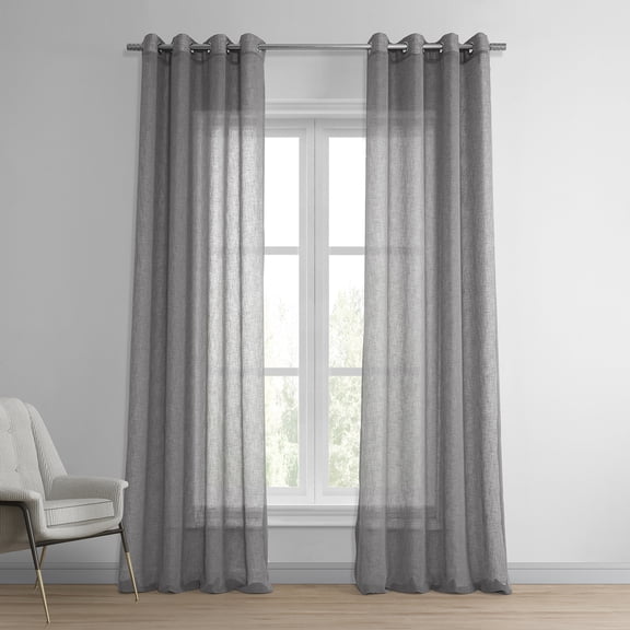 Gravel Grey Grommet Solid Faux Linen Sheer Curtain (1 Panel), Gravel Grey, 50W X 84L