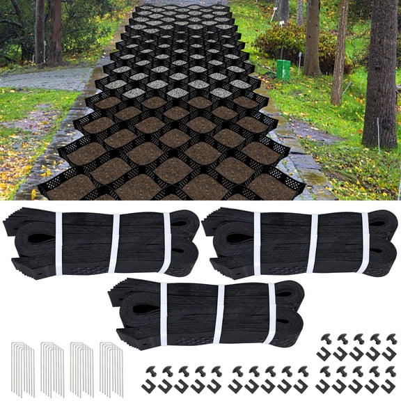 3" Thick Gravel Grid - 36x4 FT Geo Ground Grid with 1885 lbs/sq ft Load Capacity, Foldable Permeable Stabilization System with Connection Buckles for Driveway, Walkway, Landscaping & Slopes