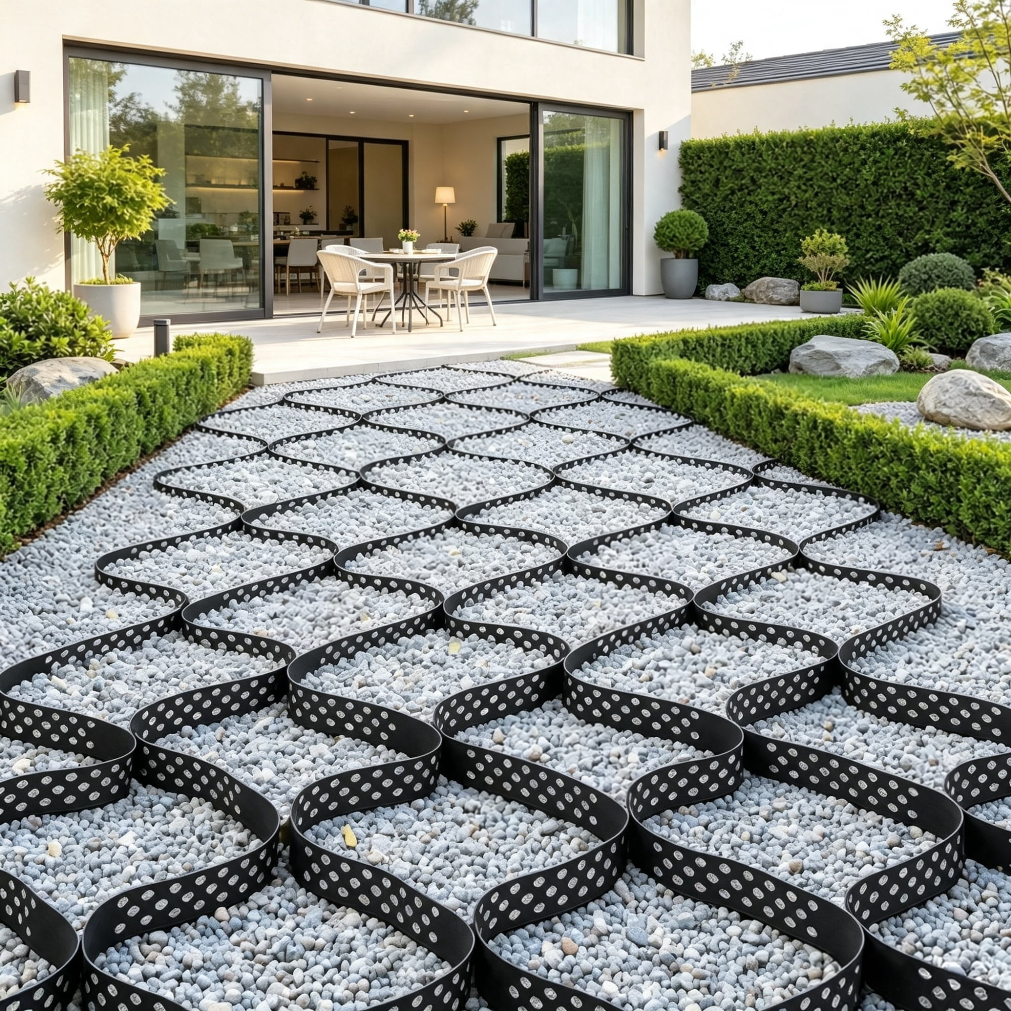 Gravel Grid, Permeable Geo Grid Driveway Stabilizer for Garden, Patio & RV Parking, 17.06 x 8.86 FT