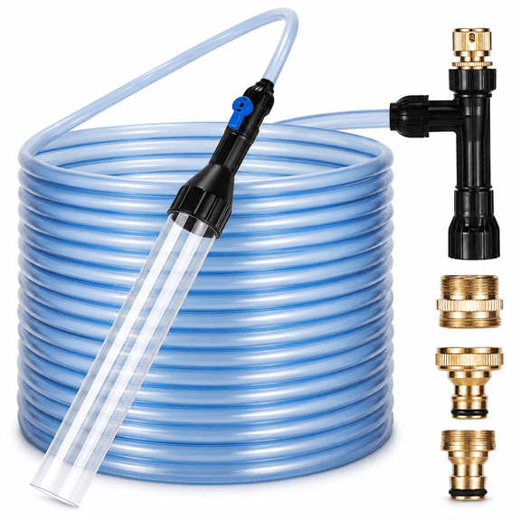 Gravel Vacuum For Aquarium Fish Tank Siphon 50 Feet | Aqaurium Water Changer 3 Metal Faucet Adapter Long Hose