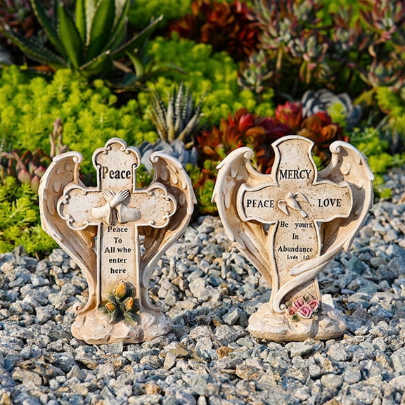 Gravestone Cemetery Ornament with Hands | Durable Beige Resin Memorial Decoration for Lawn, Garden, or Tombstone | Weather-Resistant, Easy to Place, 21x17x7cm, Indoor Outdoor Remembrance Decor