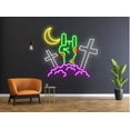 thumbnail image 1 of Gravestone Zombie Hand On Night Neon Sign, Halloween Decor, 1 of 4