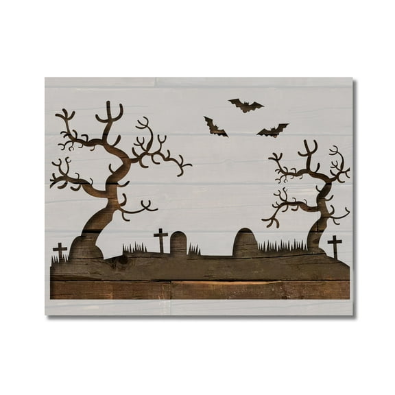 Graveyard Cemetery Halloween Stencil Template Reusable 8.5 x 11 Inches for Painting on Walls, Wood, Arts and Crafts by Stencilville