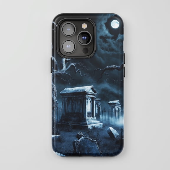 Graveyard Full Moon iPhone Case Tough Protective Case Gothic Dark Blue
