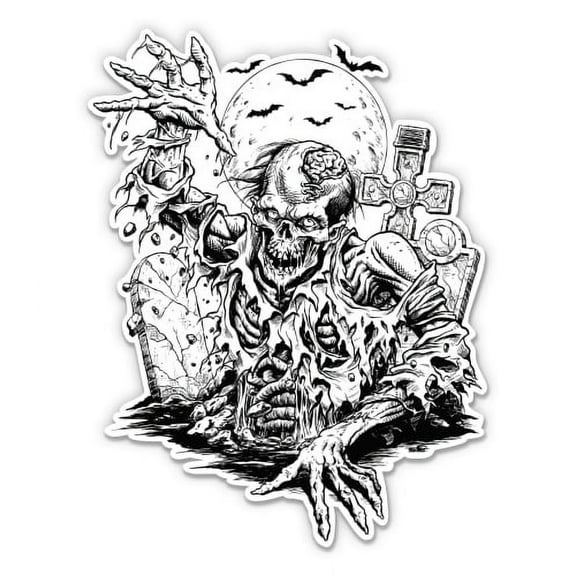 Graveyard Horror Zombie - 12" Vinyl Sticker Waterproof Decal