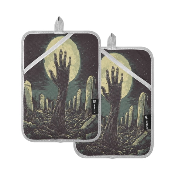 The Graveyard Of Horrors Square Insulation Pads 2 Piece Heat Resistant 338 Degrees F Oven Mitts for Kitchen Table BBQ Microwave and Other Cooking Occasions