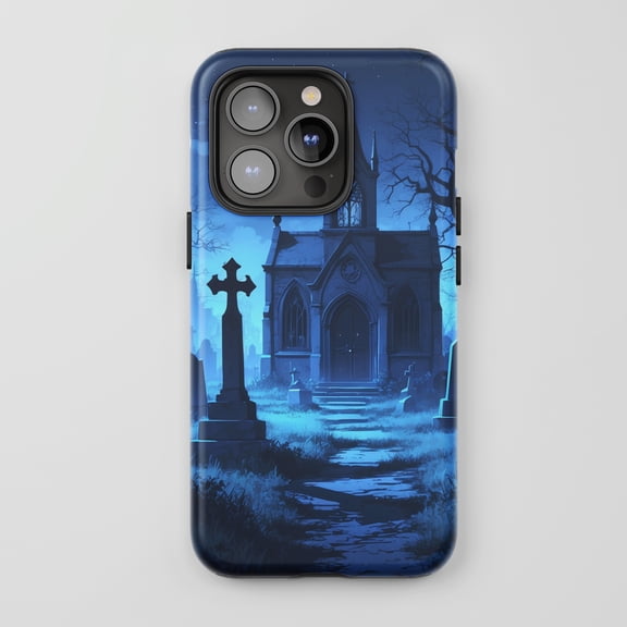 Graveyard Scene for All iPhone Series Tough Phone Case Gothic Blue