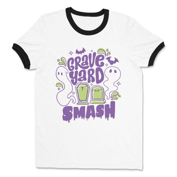 Graveyard Smash Ringer Tee Shirt Unisex Large White/Black