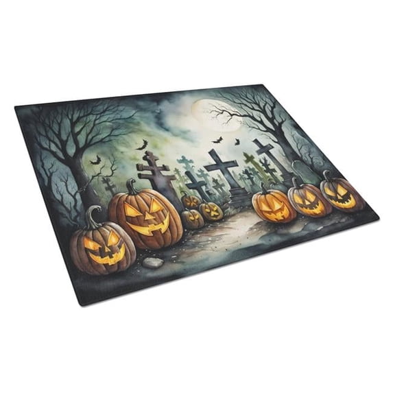Graveyard Spooky Halloween Glass Cutting Board Large 12 in x 15 in