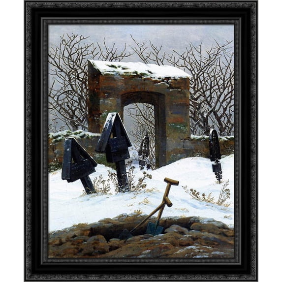 Graveyard under Snow 20x23 Black Ornate Wood Framed Canvas Art by Friedrich, Casper David