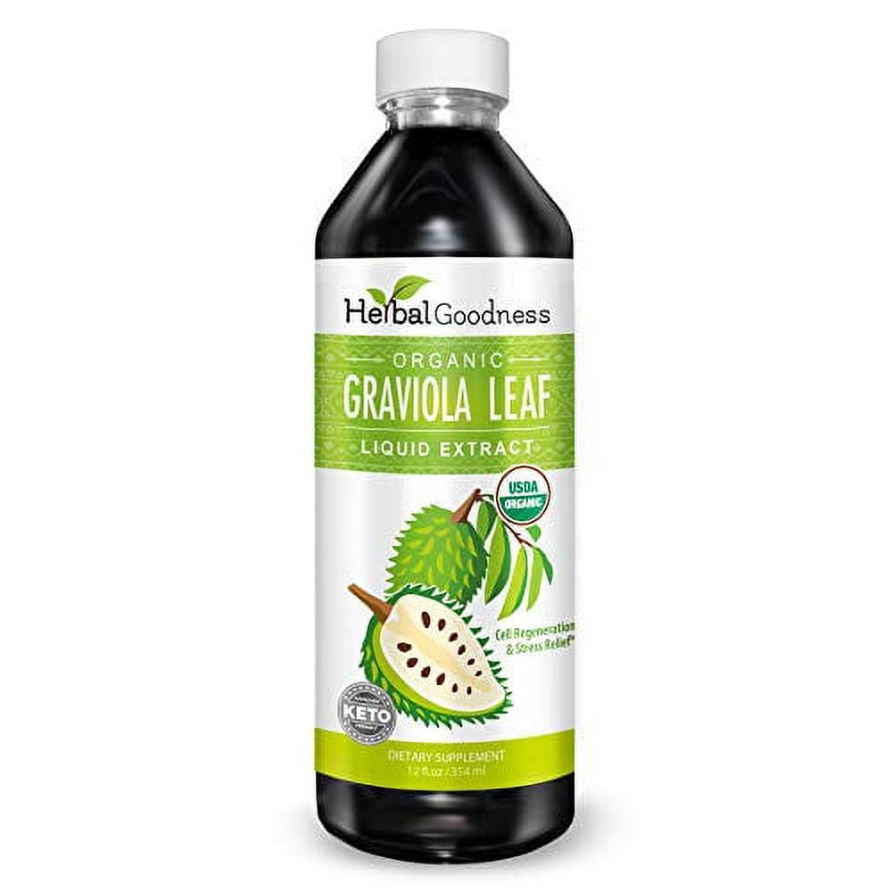 Graviola Leaf Extract Liquid - Soursop Guanabana Leaves &ETH; USDA Organic, Non GMO, Kosher &ETH; Cell Support &amp; Regeneration &amp; Stress Relief - Immune Boost &ETH; - 12oz Bottle