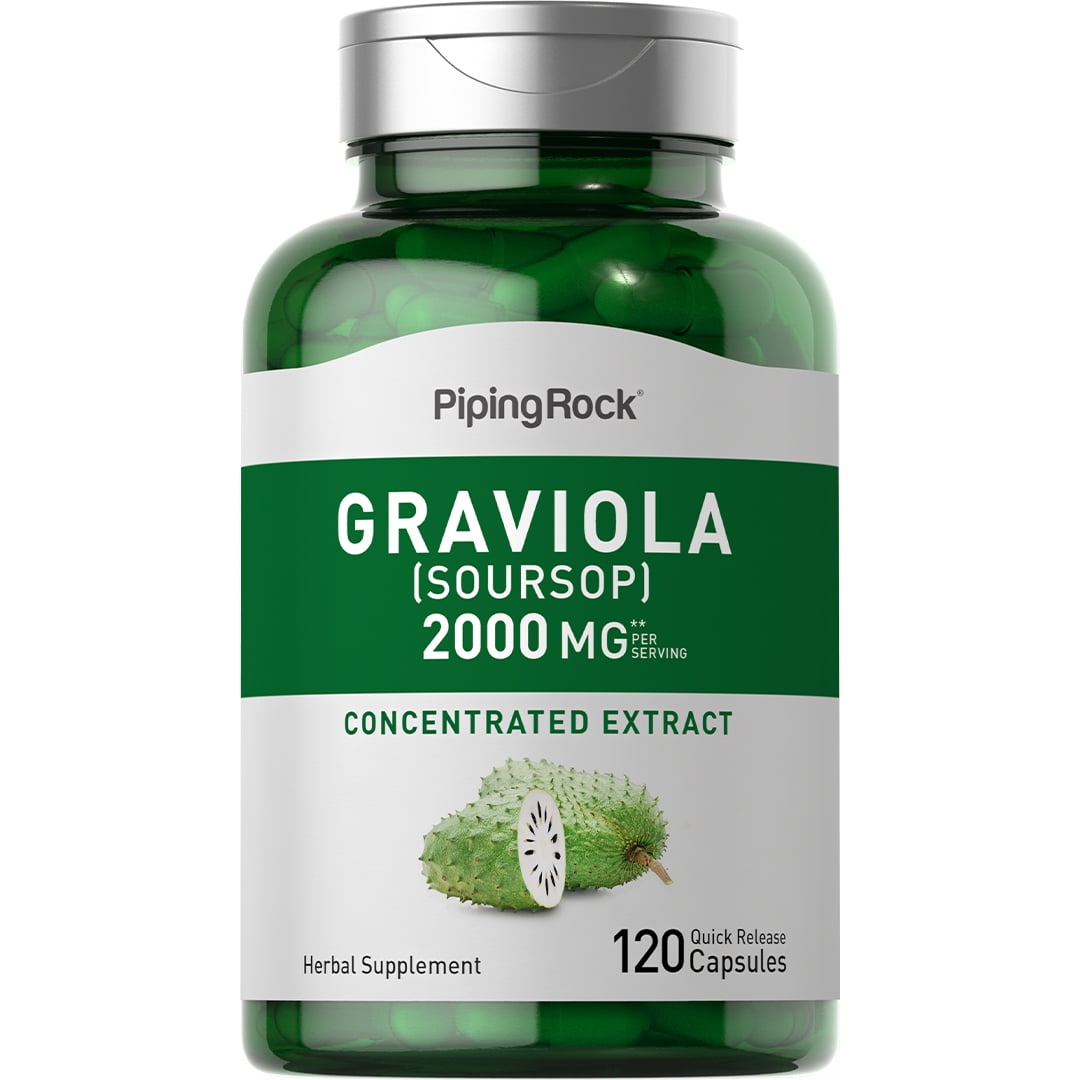 Piping Rock Graviola Soursop 2000mg Capsules, 120 Count, Gluten Free
