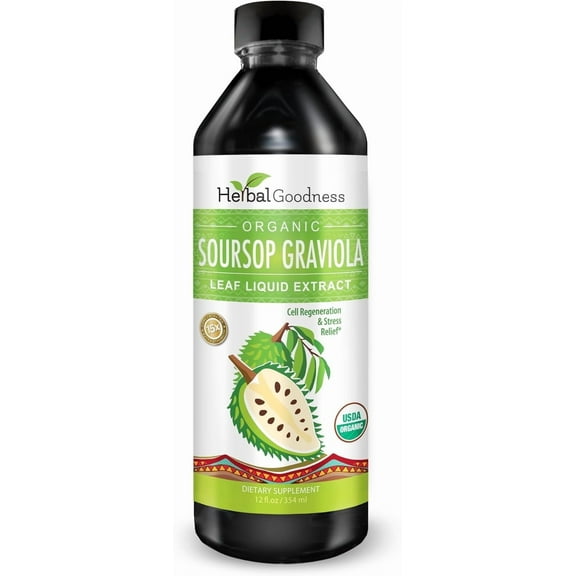 Graviola Soursop Leaf Liquid Extract 12fl.oz, Organic Bitters, Drops, Soursop Leaves, Hojas de Guanabana, Cell Support - Herbal Goodness