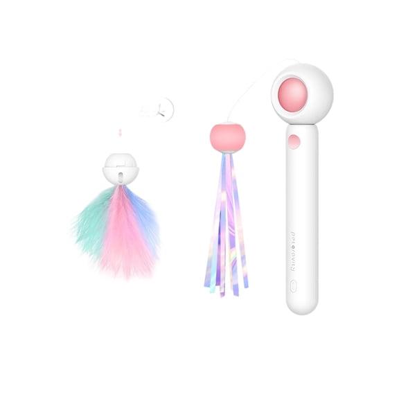 Gravity Bounce Cat Wand Toy, Infrared Laser Telescopic Long Rod Cat Toy with 1 Replacement Ball, Interactive Self-Entertainment Boredom Relief Cat Toy in Pink for Indoor Cats, Kittens
