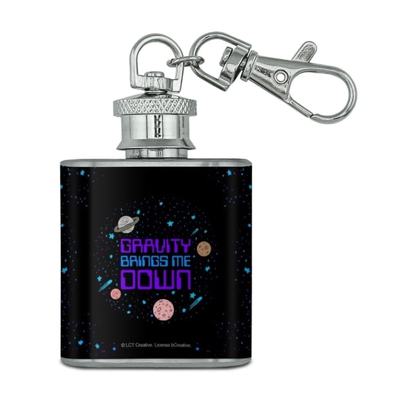 Gravity Brings Me Down Funny Humor Stainless Steel 1oz Mini Flask Key Chain