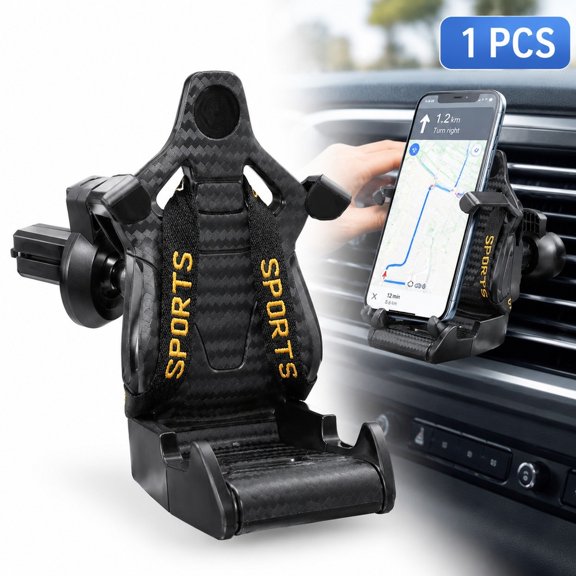 Gravity Car Vent Phone Mount 1 Pc, Racing Seat Design Air Vent Holder with Auto Lock Arms for Navigation and Video, Black Yellow