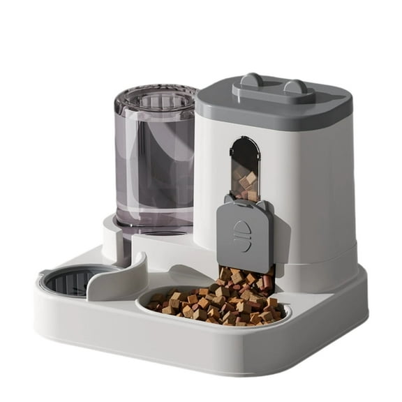 Gravity Cat Feeder and Water Dispenser, 2 in 1 Automatic Cat Feeder, Large Capacity Self Feeding for Small Medium Dog Puppy Kitten （Grey）