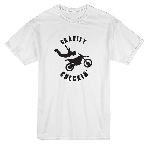Gravity Checking Motorcycle Graphic Men White T-Shirt, Male x-Large