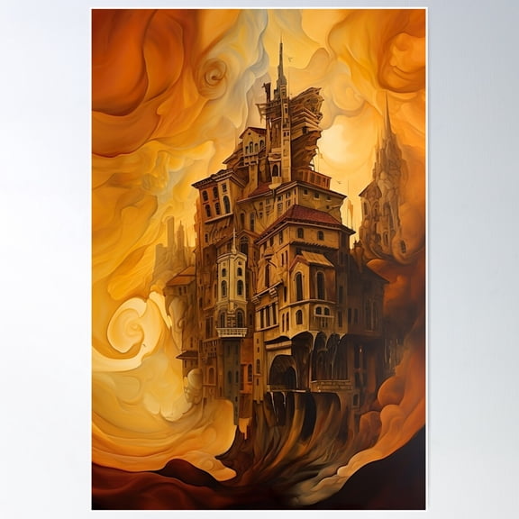 Gravity-Defying Cityscape Poster Wall Art, Modern Wall Decor For Living Room Bedroom, 24x36 UNFRAMED